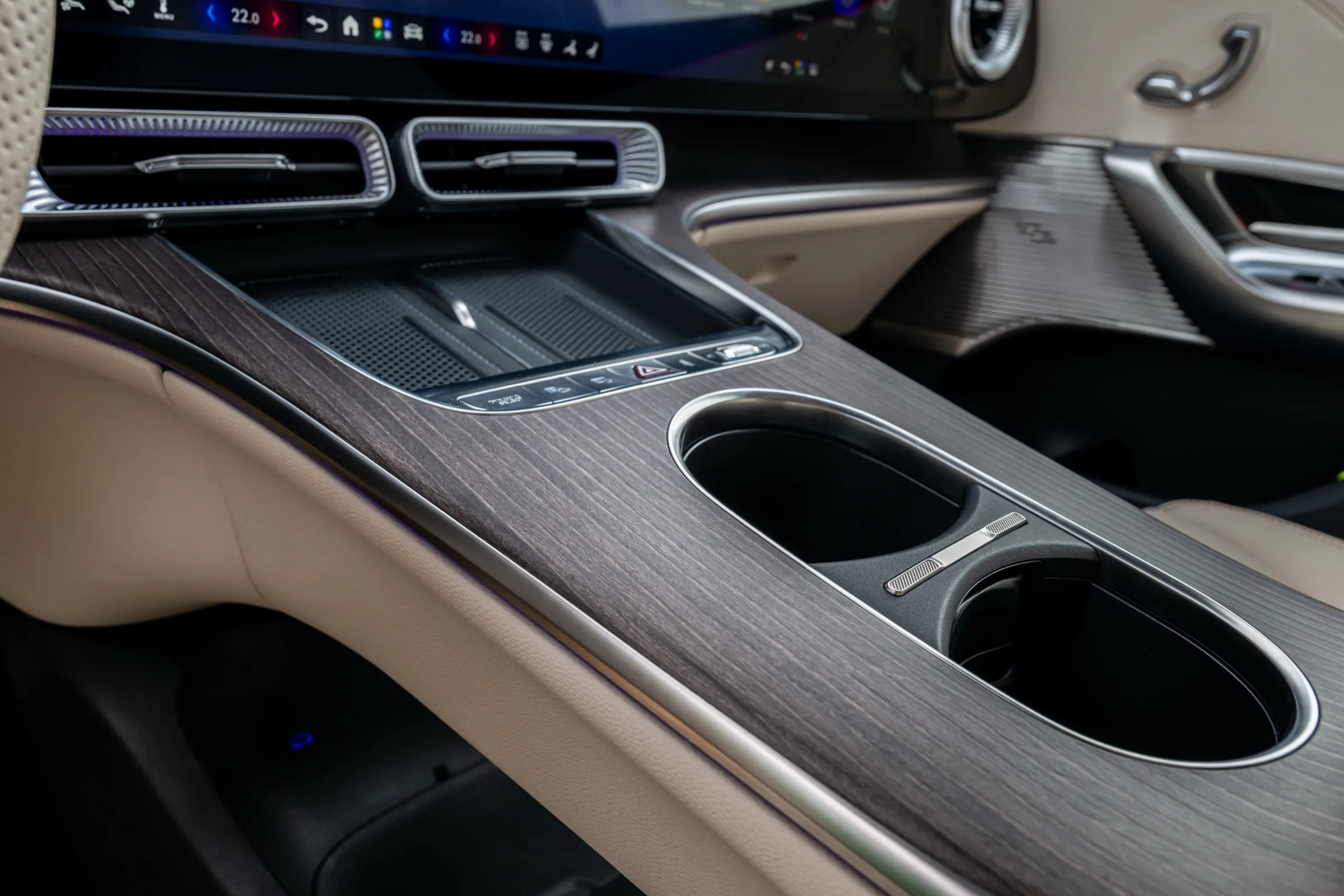 Electric Mercedes GLC centre console with wood trim