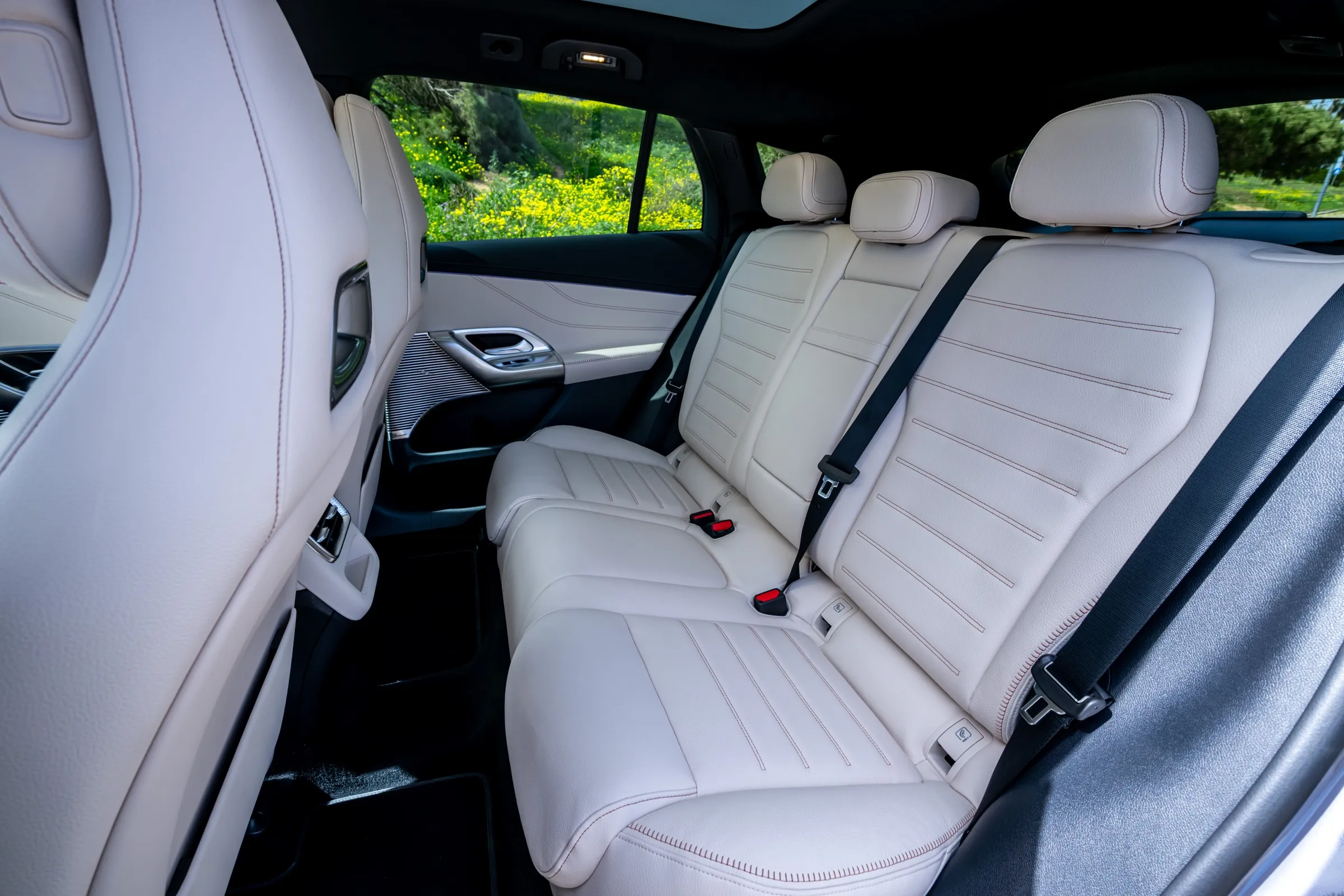Electric Mercedes GLC rear seats in light leather