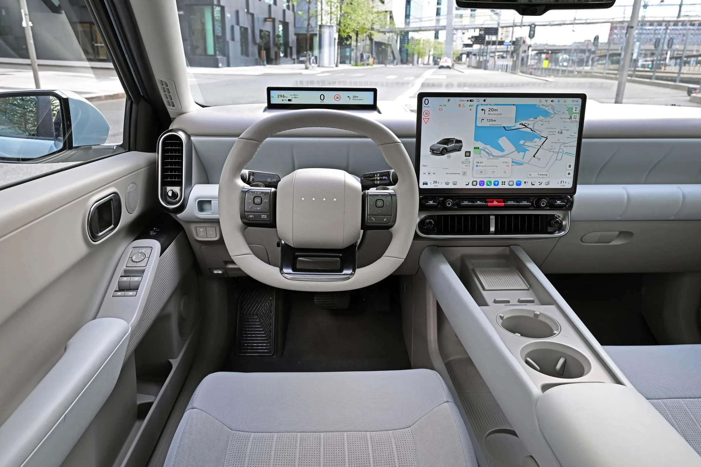 Hyundai Ioniq 3 dashboard with the large central touchscreen and slim driver display